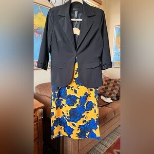 Black blazer Sz 10 and  long yellow blue black skirt sz 12